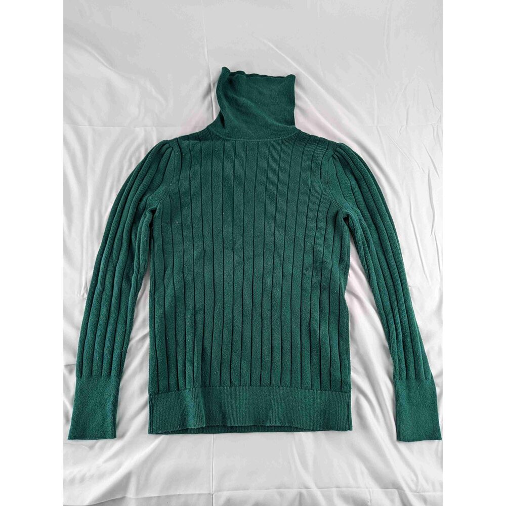 Talbots Petite Women's Green Ribbed Turtleneck Long Sleeve Sweater  Size Small
